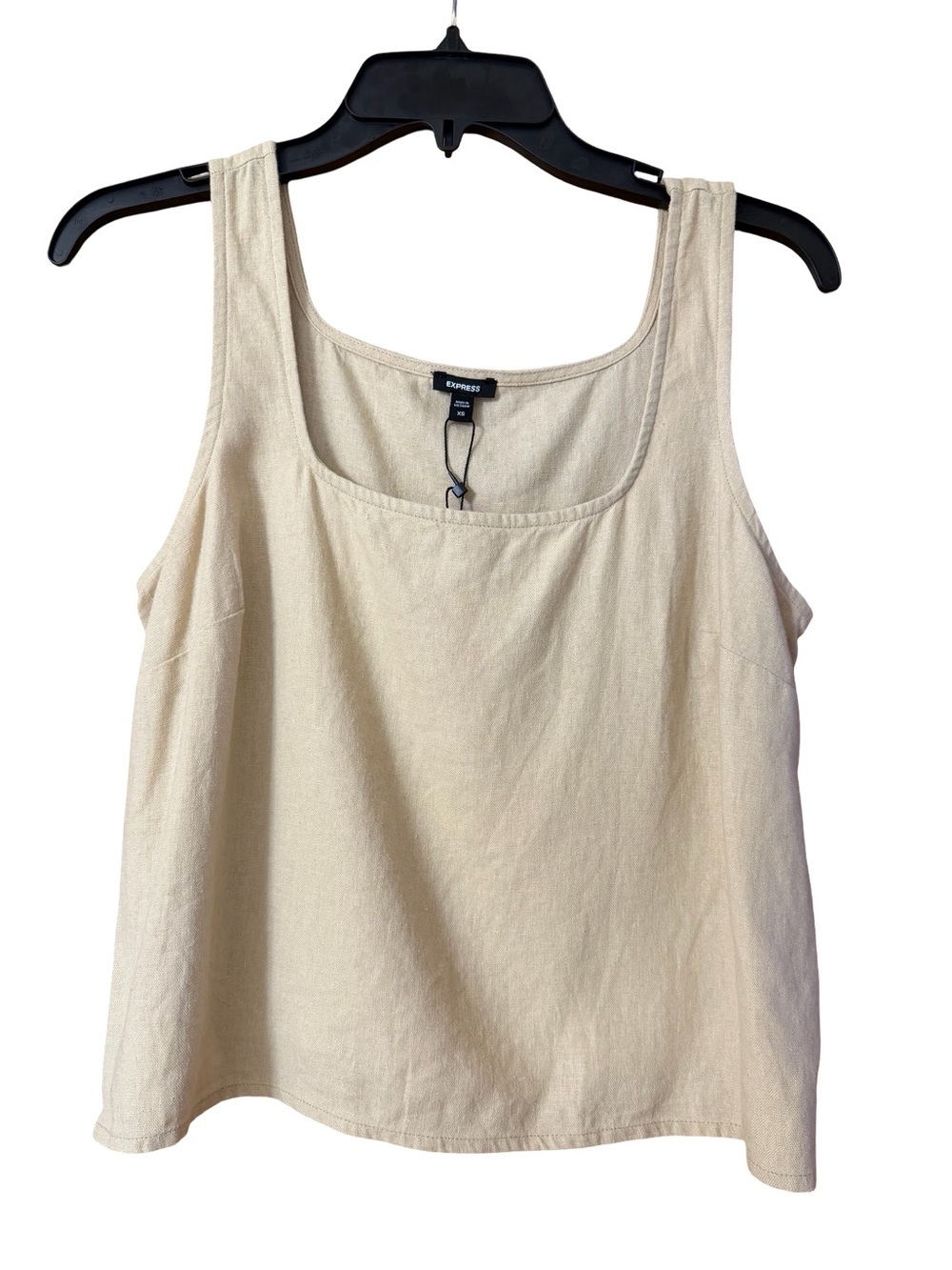 Express Neutral Cream Scoop Neck Linen-Blend Tank
